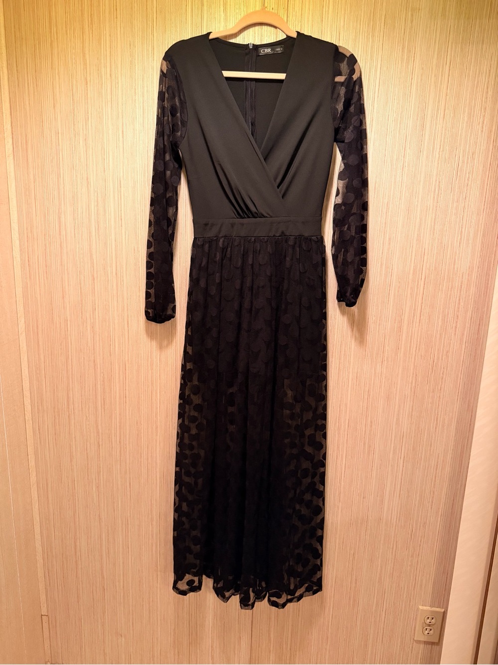CBR Black Long Sleeve Polka Mesh Maxi Dress